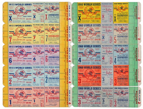 1955 AND 1960 WORLD SERIES FULL TICKET PROOF SHEETS