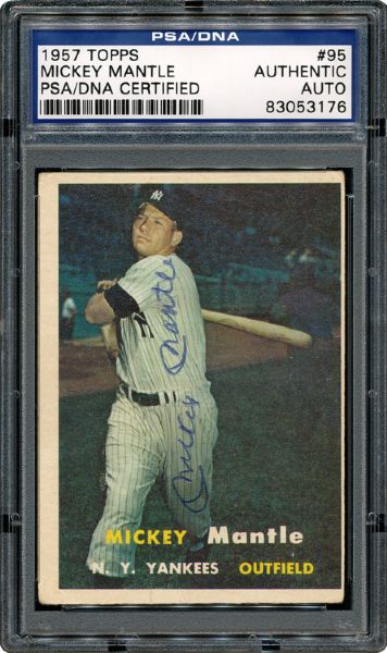 1957 TOPPS #95 MICKEY MANTLE AUTOGRAPHED