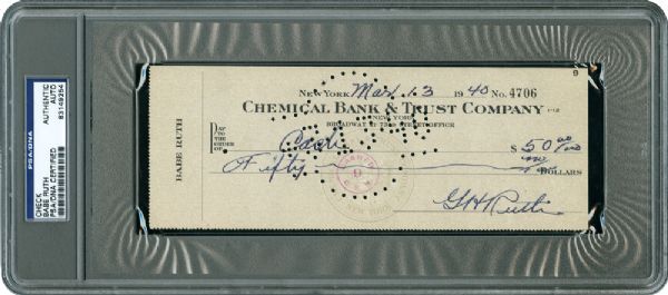 BABE RUTH SIGNED CHECK