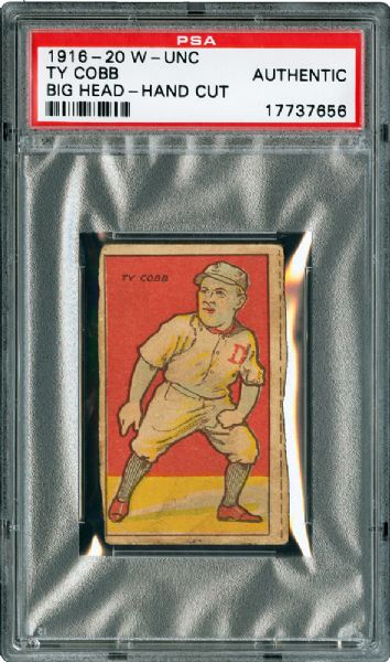 1916-20 W-UNC "BIG HEAD" STRIP CARD TY COBB PSA AUTHENTIC (1/3)