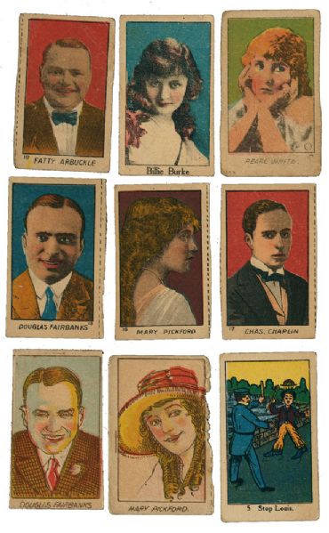 CIRCA 1920 STRIP CARD LOT OF 56 MOVIE STAR CARDS