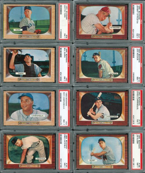 1955 BOWMAN BASEBALL NM PSA 7 LOT OF 14 INCLUDING CAMPANELLA AND FORD
