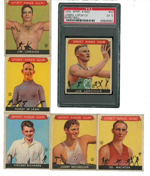 1933 GOUDEY SPORT KINGS LOT OF 11 INCLUDING EX PSA 5 #32 JOE LOPCHICK AND JOHNNY WEISSMULLER