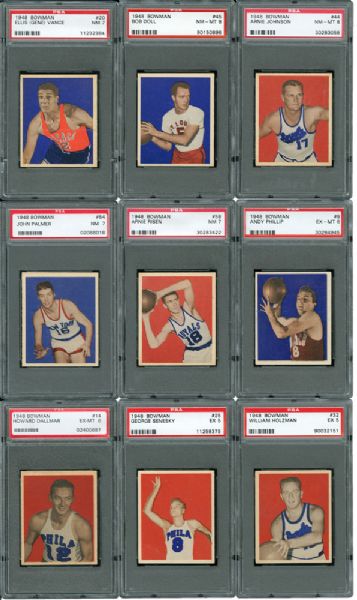 1948 BOWMAN BASKETBALL PSA GRADED LOT OF 17 INCLUDING HOLTZMAN AND RISEN