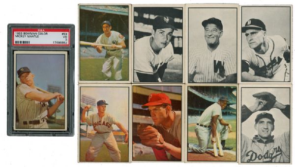 1953 BOWMAN COLOR (36) AND BLACK & WHITE (5) BASEBALL LOT WITH MANTLE AND OTHER HALL OF FAMERS