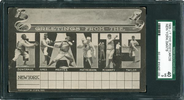 1905 J. T. DYE NEW YORK GIANTS POSTCARD VG SGC 40