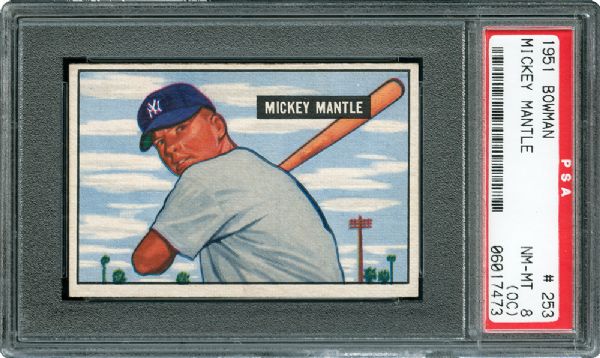 1951 BOWMAN #253 MICKEY MANTLE ROOKIE NM-MT PSA 8(OC)
