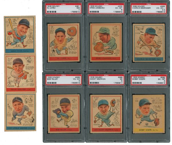 1938 GOUDEY BASEBALL LOT OF 21 WITH FELLER, FOXX, AND 5 OTHER HALL OF FAMERS