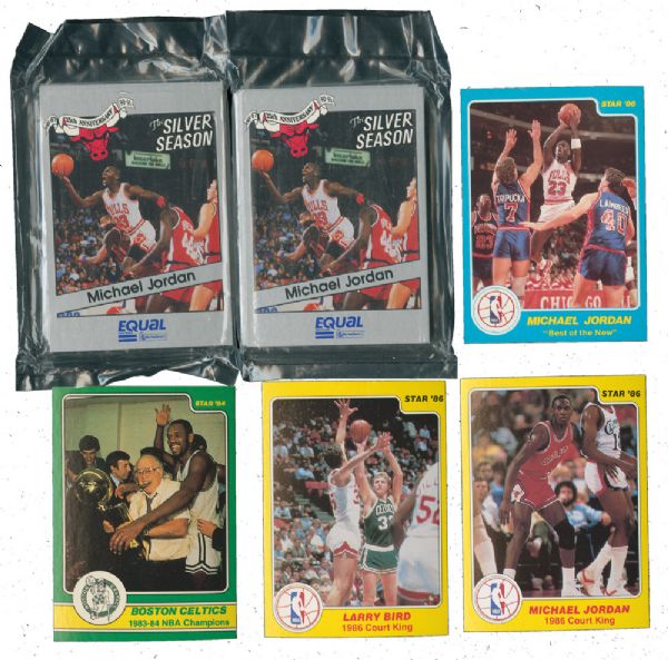STAR COMPANY BASKETBALL LOT - 1984 BOSTON CELTICS CHAMPS, 1986 COURT KINGS, AND 1986 MICHAEL JORDON "BEST OF THE NEW" PLUS MORE