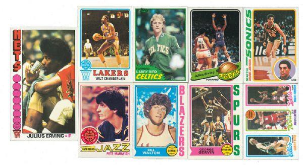 TOPPS BASKETBALL LOT OF 8 SETS - 1973-74, 1974-75, 1976-77, 1977-78, 1978-79, 1979-80 (-1), 1980-81 (-4), AND 1981-82