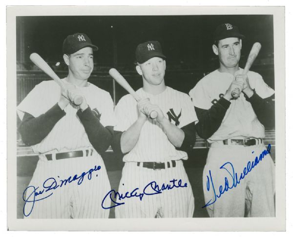 JOE DIMAGGIO/MICKEY MANTLE/TED WILLIAMS SIGNED PHOTOGRAPH