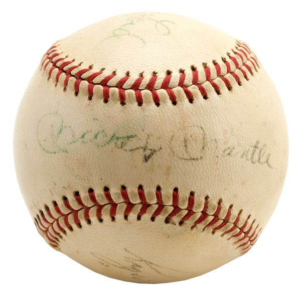VINTAGE MICKEY MANTLE, ROGER MARIS, AND WHITEY FORD MULTI-SIGNED BASEBALL
