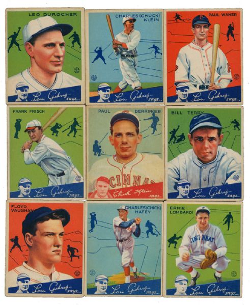 1934 GOUDEY BASEBALL LOT OF 28 DIFFERENT WITH 9 HALL OF FAMERS