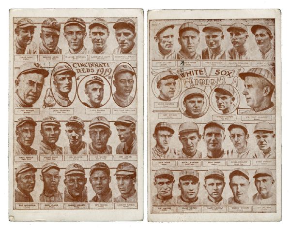 PAIR OF 1919 CHICAGO WHITE SOX AND CINCINNATI REDS TEAM COMPOSITE POSTCARDS WRITTEN AND POSTMARKED DURING THE 1919 WORLD SERIES WITH BASEBALL CONTENT