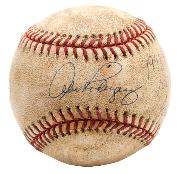 BASEBALL HIT BY ALEX RODRIGUEZ FOR HIS 100TH CAREER HOME RUN - INSCRIBED BY AROD