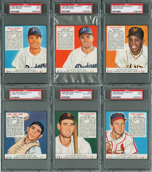 1952 RED MAN TOBACCO (WITH TABS) PSA GRADED COMPLETE SET OF 52 (#9 SET ON THE PSA REGISTRY - 4.791 GPA)