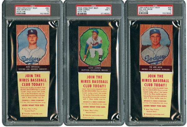1958 HIRES ROOT BEER PSA GRADED LOT OF 26 INCLUDING AARON, REESE, ASHBURN AND DRYSDALE