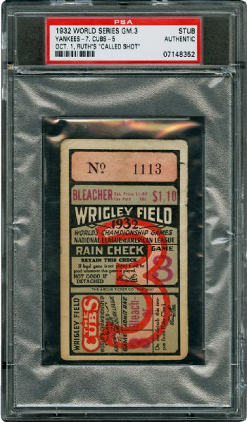 1932 WORLD SERIES GAME 3 TICKET STUB - RUTHS "CALLED SHOT"