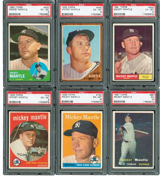 1957 THROUGH 1963 TOPPS PSA GRADED MICKEY MANTLE LOT OF 6 - ALL BUT ONE EX-MT PSA 6