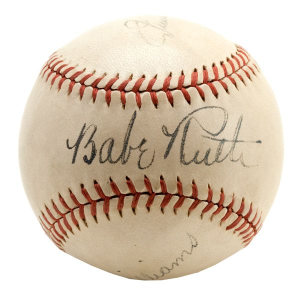 RARE BASEBALL SIGNED BY BOSTON RED SOX ALL-TIME GREATEST SLUGGERS - BABE RUTH, JIMMIE FOXX AND TED WILLIAMS