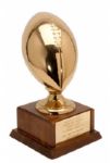 RED AUERBACHS 1966 HUMOROUS FOOTBALL SHAPED TROPHY FROM BOSTON TUB THUMPERS
