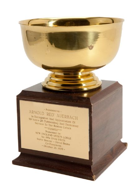 RED AUERBACHS 1999 BNAI BRITH TROPHY CUP FOR 50 YEARS OF OUTSTANDING SERVICE