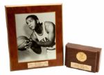 RED AUERBACHS 1963 WOOD BOX AND 1964 PLAQUE FROM MAURICE STOKES KUTCHERS CAMP