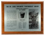 RED AUERBACHS 1977 NAISMITH PEACH BASKET AWARD PLAQUE FROM THE WALL OF HIS BOSTON OFFICE (PHOTOMATCH)