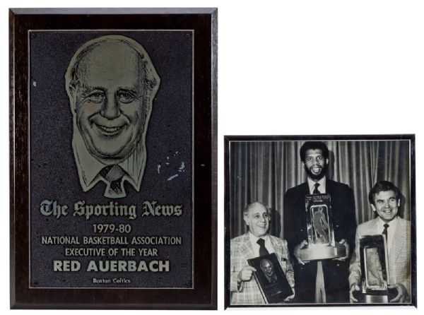 RED AUERBACHS SPORTING NEWS 1979-80 NBA EXECUTIVE OF THE YEAR AWARD WITH RELATED PHOTO