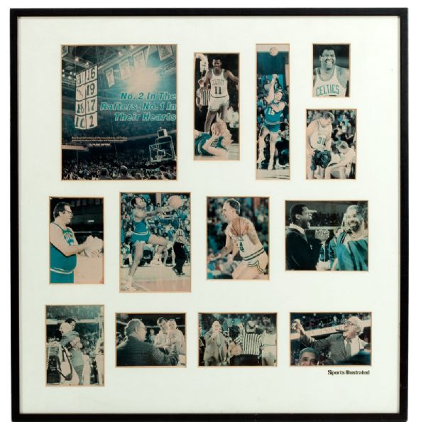 RED AUERBACHS FRAMED SPORT ILLUSTRATED MONTAGE FROM RETIREMENT OF REDS NUMBER FROM THE WALL OF HIS BOSTON OFFICE (PHOTOMATCH)