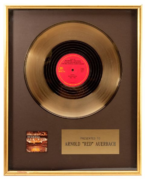 RED AUERBACHS 1983-84 GOLD RECORD FOR "NOT TO BE DENIED - THE ROAD TO THE BOSTON CELTICS 15TH NBA WORLD CHAMPIONSHIP"