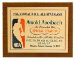 RED AUERBACHS 1975 NBA ALL-STAR GAME 25TH ANNIVERSARY SPECIAL CITATION PLAQUE