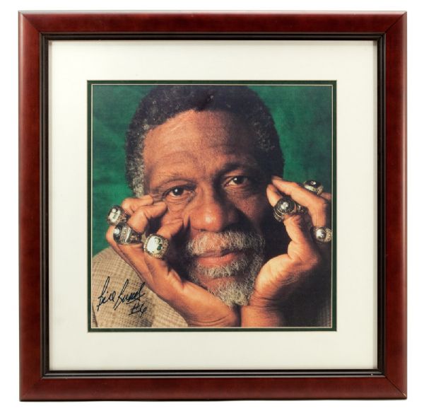 RED AUERBACHS FRAMED BILL RUSSELL SIGNED 12X12 PHOTOGRAPH