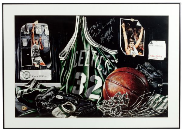 RED AUERBACHS LARGE FRAMED KEVIN MCHALE PRINT INSCRIBED BY MCHALE TO RED