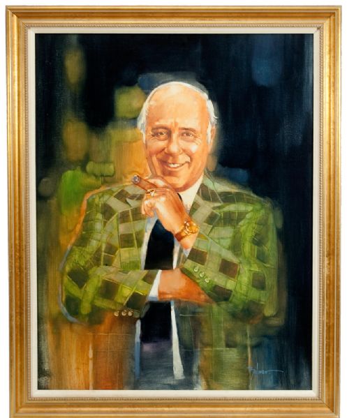 RED AUERBACHS LARGE 27X35 OIL PAINTING PORTRAIT BY BALMER PRESENTED TO HIM ON RED AUERBACH NIGHT AT BOSTONS FLEET CENTER JANUARY 1ST,1995 