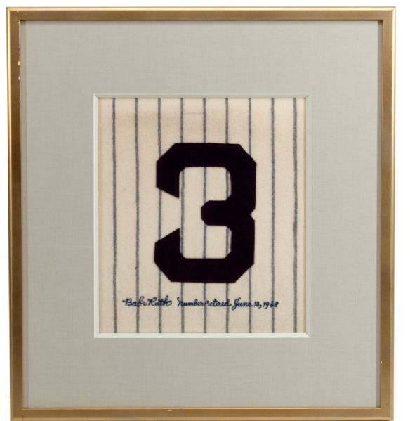 BABE RUTHS RETIRED "NUMBER 3" THAT HUNG IN THE STADIUM CLUB AT YANKEE STADIUM