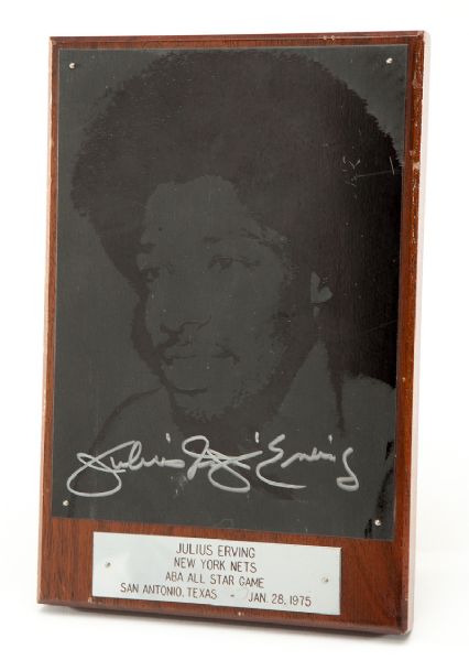 JULIUS "DR. J" ERVINGS 1975 ABA ALL-STAR GAME PRESENTATION PLAQUE