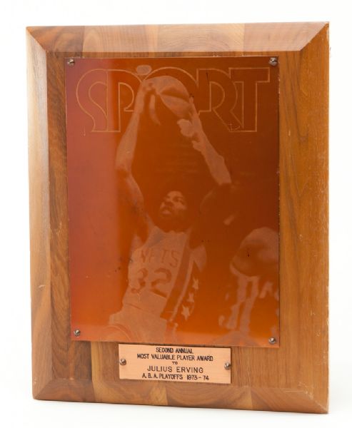 JULIUS "DR. J" ERVINGS 1973-74 ABA PLAYOFFS MVP AWARD PLAQUE
