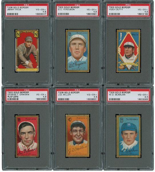 1911 T205 GOLD BORDER VG-EX+ PSA 4.5 LOT OF 14 INCLUDING DUFFY, SCANLAN, AND FRICK