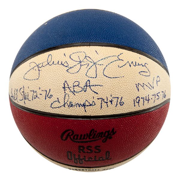 JULIUS "DR. J" ERVING SIGNED AND INSCRIBED ORIGINAL ABA BASKETBALL WITH ABA CAREER NOTATIONS