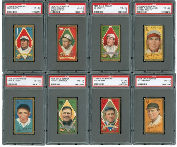 1911 T205 GOLD BORDER VG-EX PSA 4 LOT OF 34 INCLUDING JOSS, MCGRAW, DUFFY, BROWN, BRESNAHAN, COLLINS, JENNINGS, CLARKE, GRIFFITH AND CICOTTE