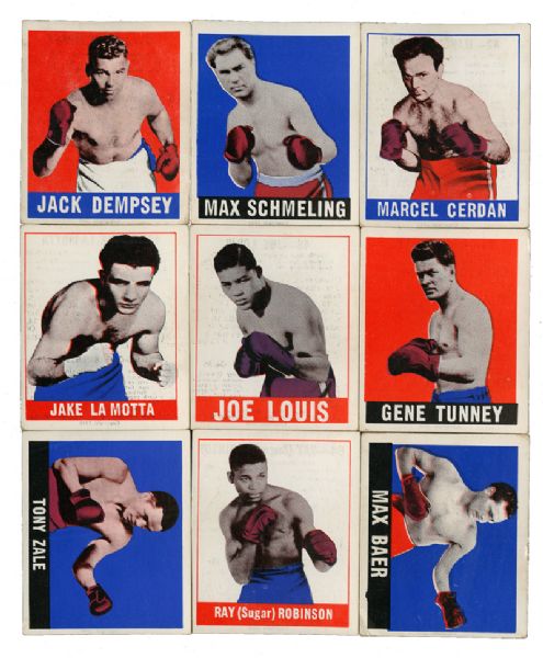 1948 LEAF BOXING PARTIAL SET (36/50) WITH DEMPSEY, LOUIS, ROBINSON, AND LAMOTTA