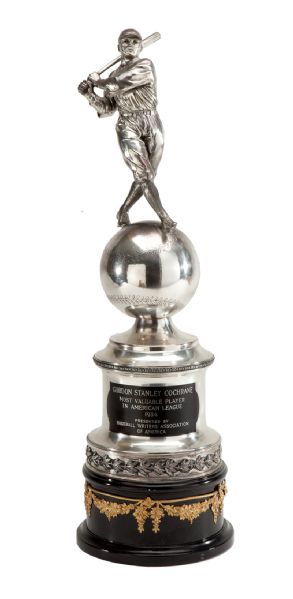 MICKEY COCHRANES 1934 AMERICAN LEAGUE MOST VALUABLE PLAYER TROPHY