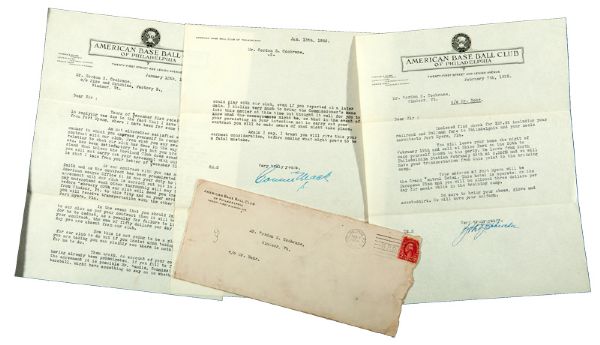 1925 CONNIE MACK SIGNED TYPEWRITTEN LETTER TO MICKEY COCHRANE WITH STERN LANGUAGE REGARDING CONTRACT HOLDOUT W/ ADDITIONAL RELATED LETTER