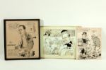 THREE PIECES OF RED AUERBACH ORIGINAL ARTWORK BY VARIOUS ARTISTS 