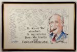 LARGE RED AUERBACH ORIGINAL ARTWORK BY JIM DOBBINS AND SIGNED BY REDS ADMIRERS