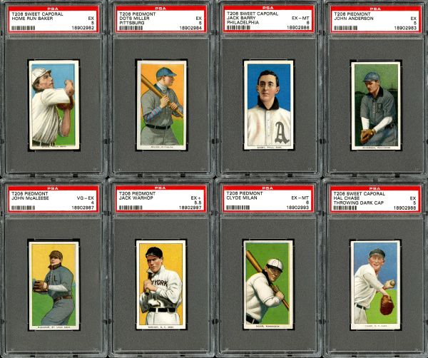 1909-11 T206 LOT OF 10 INCLUDING HOME RUN BAKER AND HAL CHASE - ALL BUT 1 EX PSA 5 OR BETTER