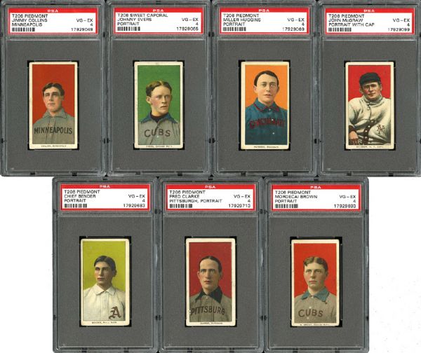 1909-11 T206 VG-EX PSA 4 HALL OF FAME PORTRAIT LOT OF 7 INCLUDING EVERS AND MCGRAW