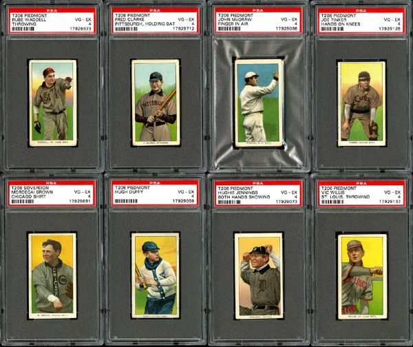 1909-11 T206 VG-EX PSA 4 HALL OF FAME LOT OF 10 INCLUDING MCGRAW, WADDELL, AND TINKER (2)