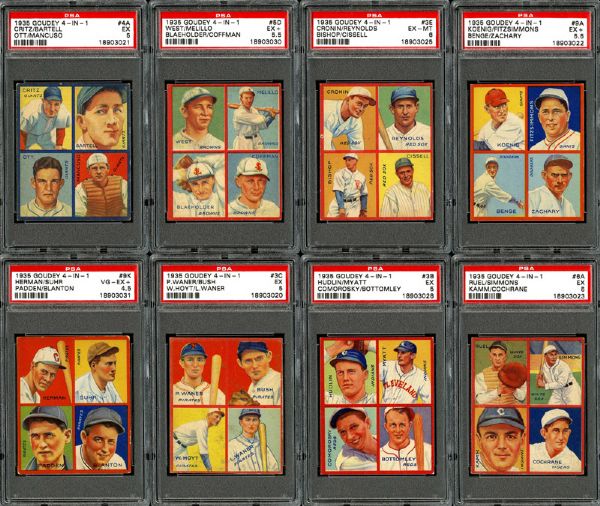 1935 GOUDEY 4-IN-1 PSA GRADED LOT OF 12 INCLUDING DEAN, OTT AND 10 OTHER HALL OF FAMERS